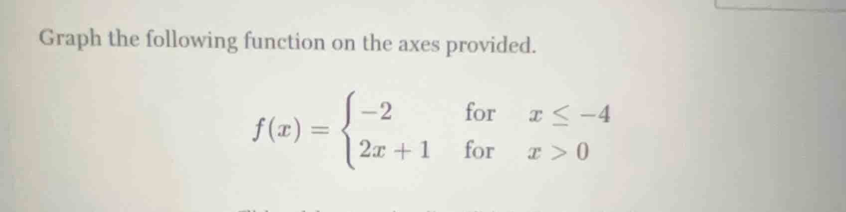graph the following function on the axes provided. $f(x) = \\begin{case…