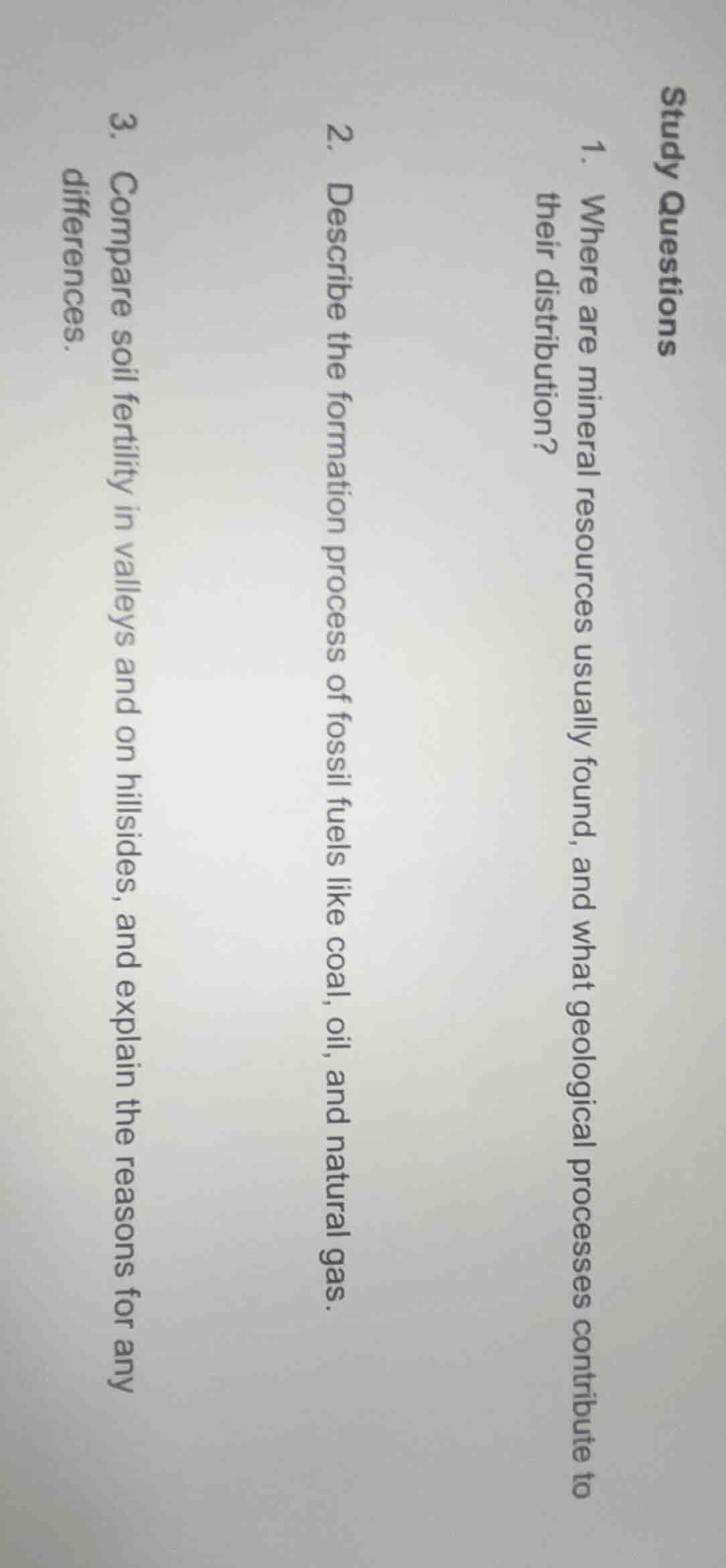 study questions 1. where are mineral resources usually found, and what …