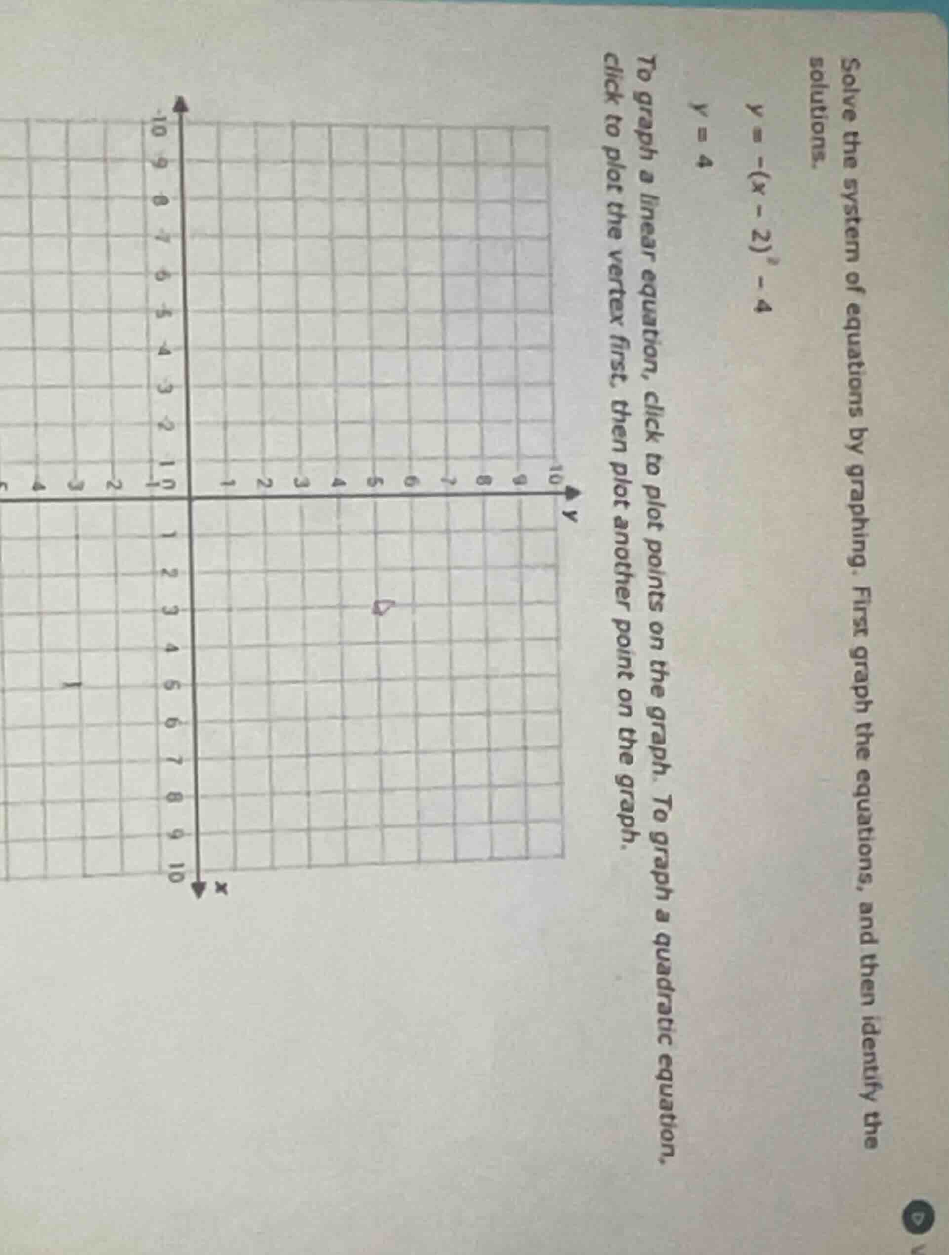 solve the system of equations by graphing. first graph the equations, a…