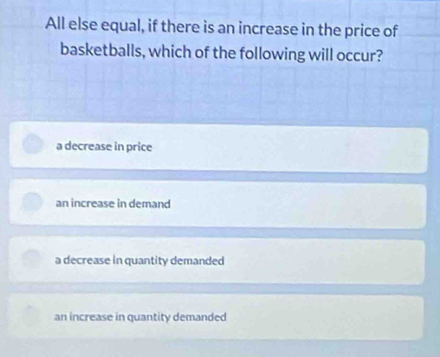 all else equal, if there is an increase in the price of basketballs, wh…