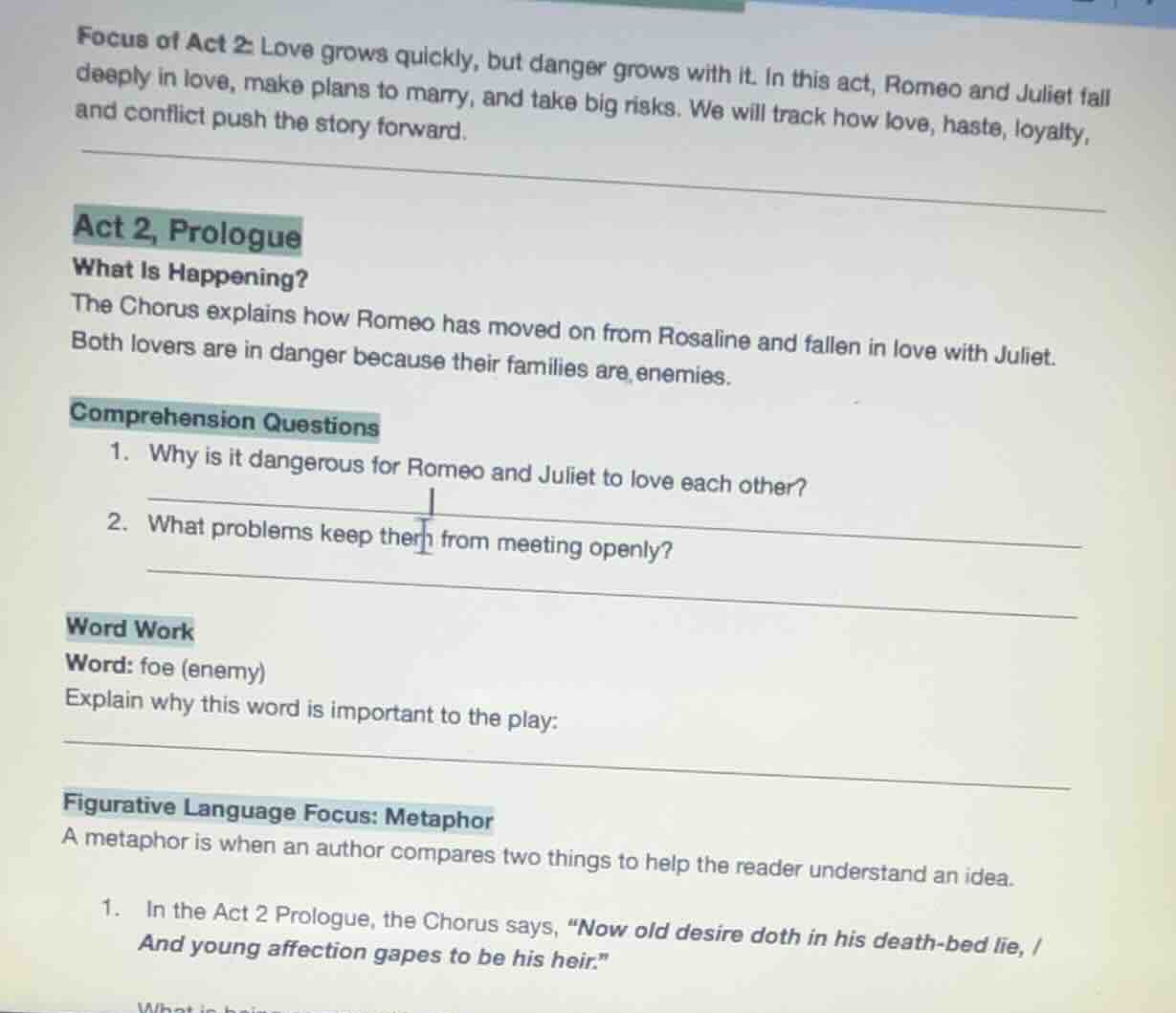 focus of act 2: love grows quickly, but danger grows with it. in this a…