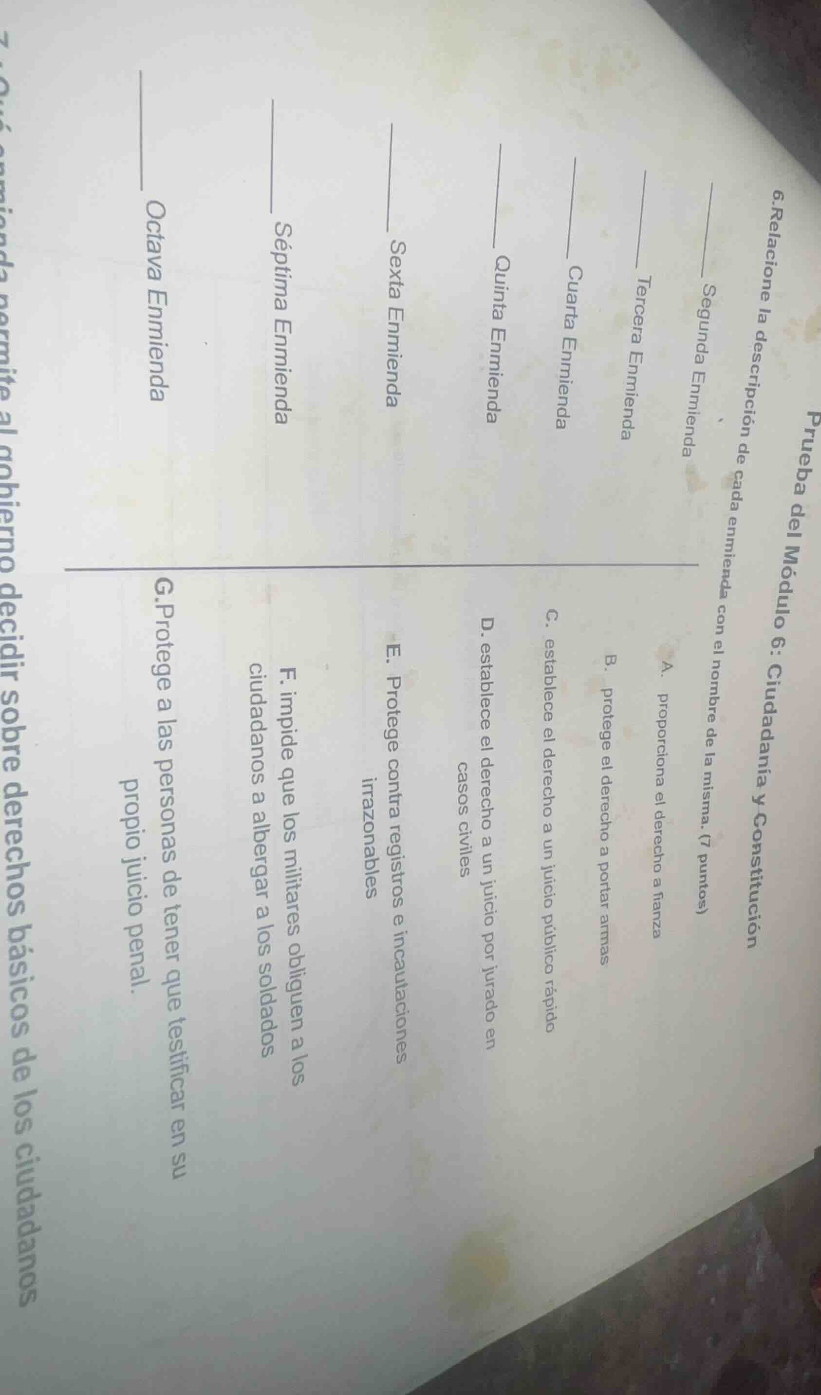 6.relacione la descripción de cada enmienda con el nombre de la misma. …