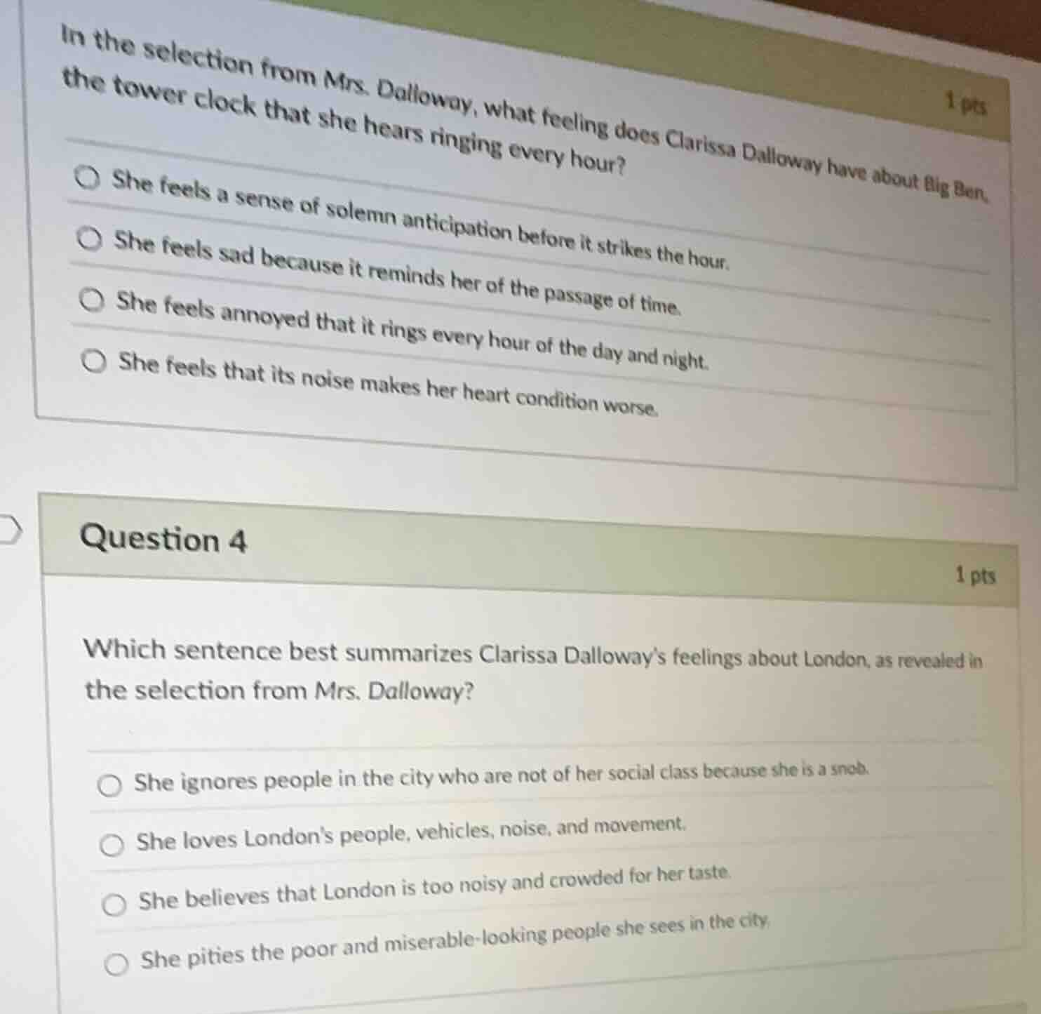 in the selection from mrs. dalloway, what feeling does clarissa dallowa…