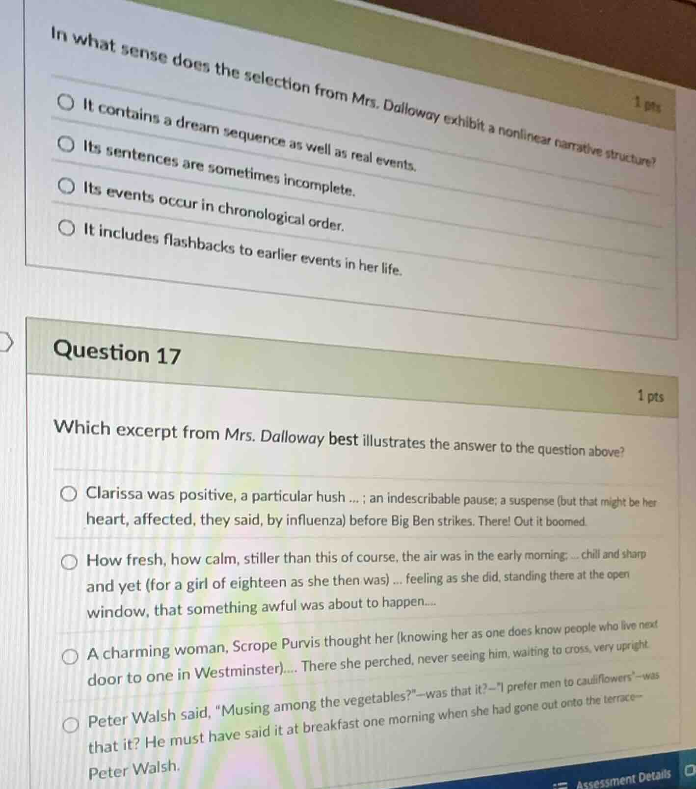 in what sense does the selection from mrs. dalloway exhibit a nonlinear…