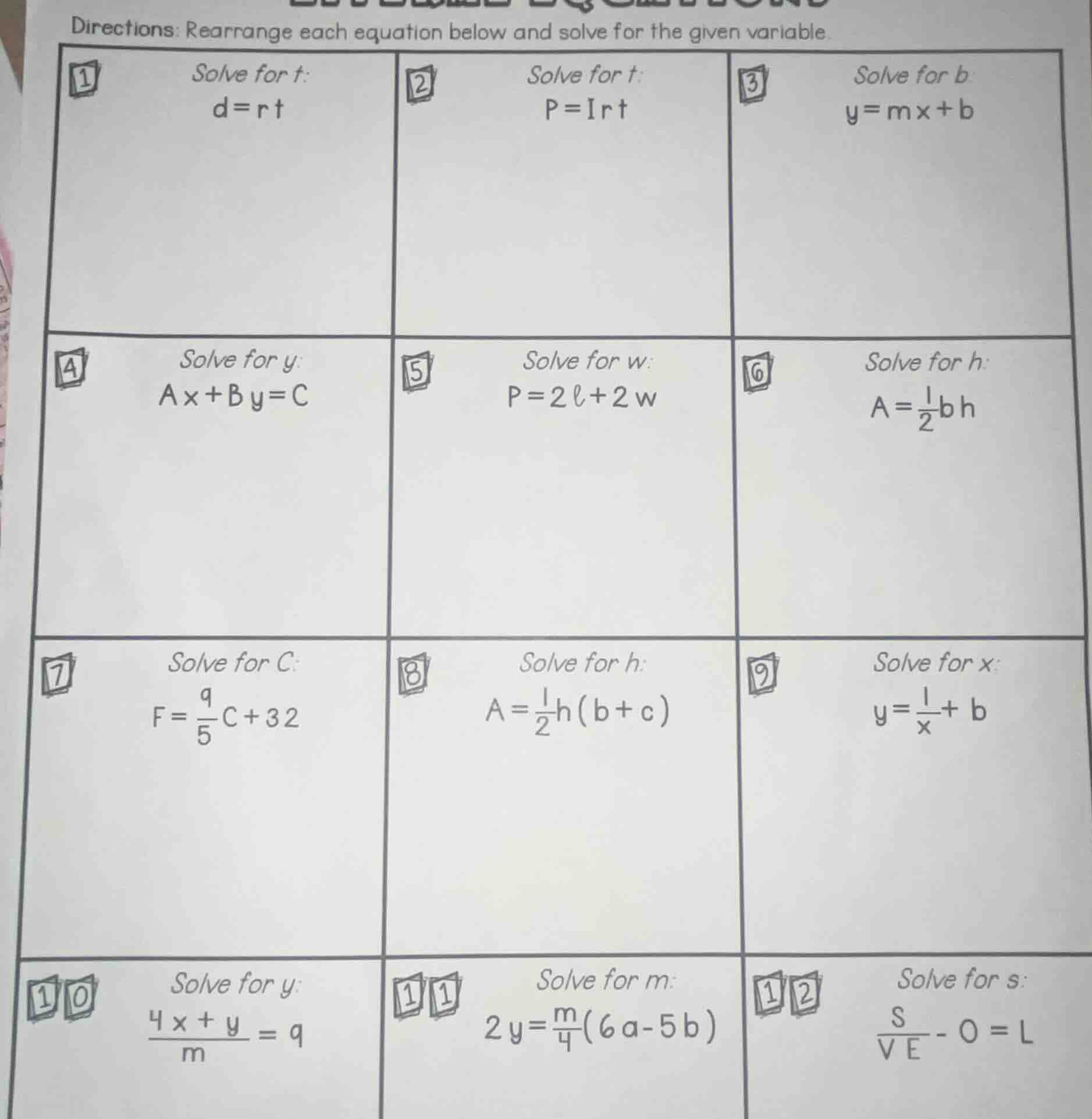 directions: rearrange each equation below and solve for the given varia…