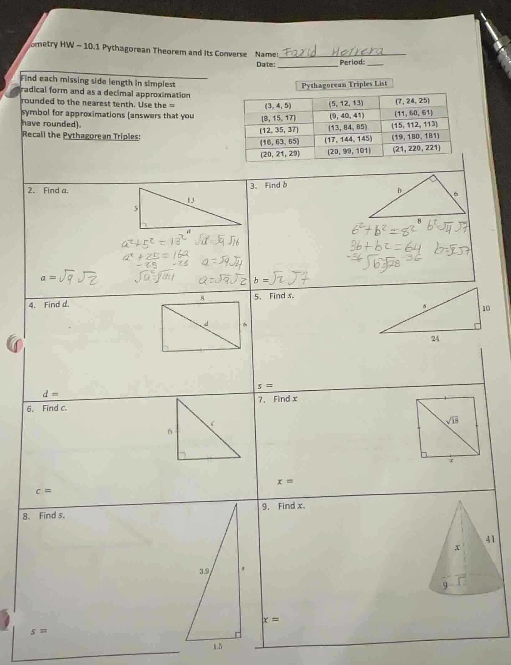 ometry hw – 10.1 pythagorean theorem and its converse name: date: perio…