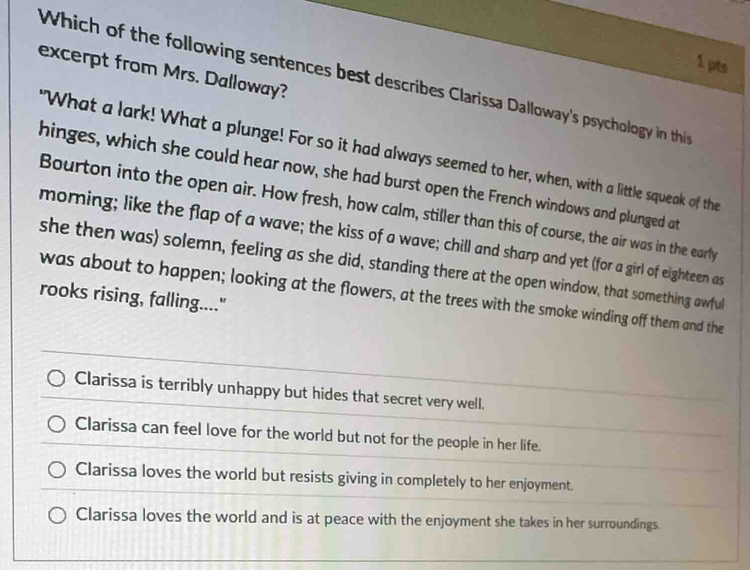 which of the following sentences best describes clarissa dalloways psyc…