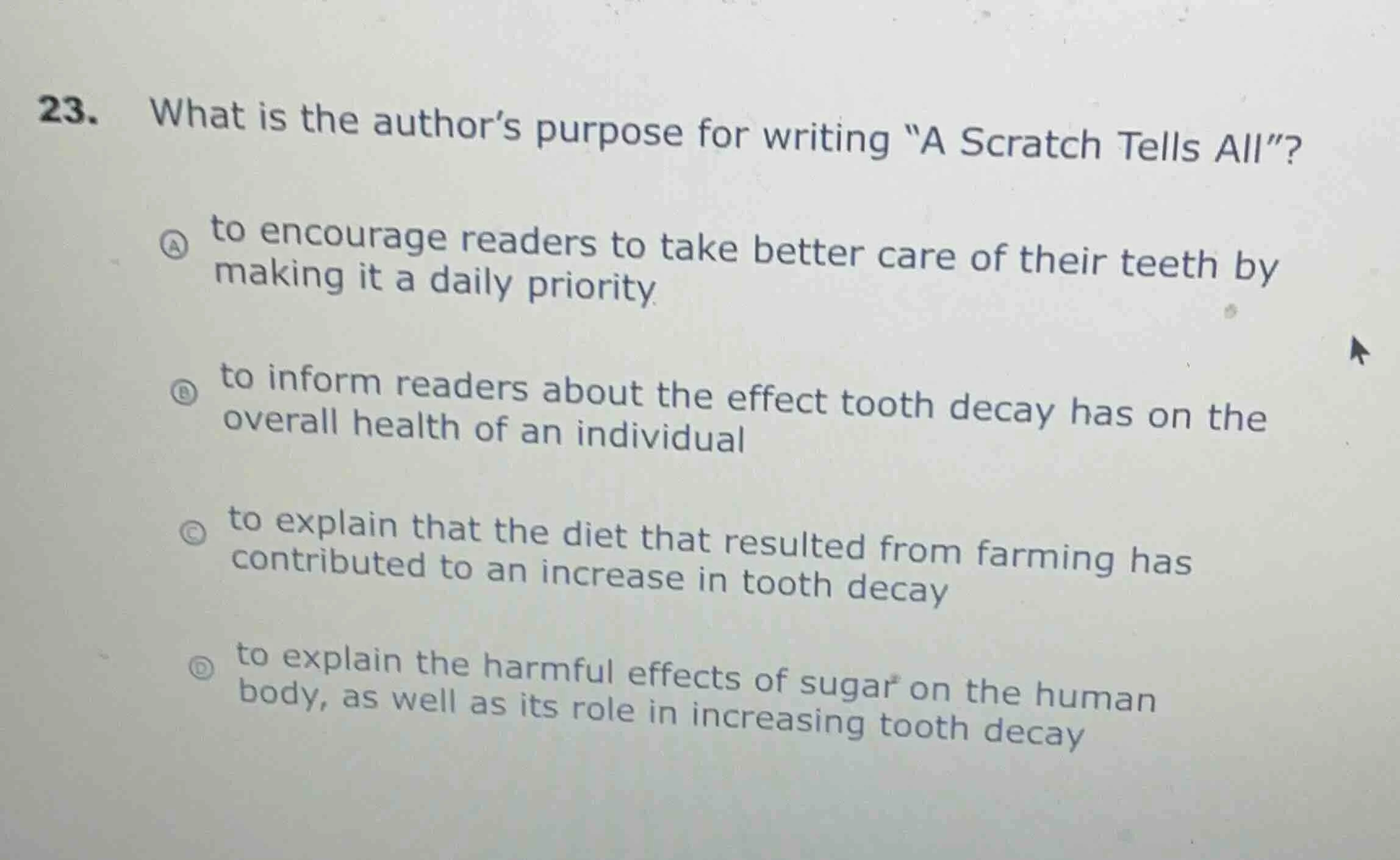 23. what is the author’s purpose for writing \a scratch tells all\? a t…