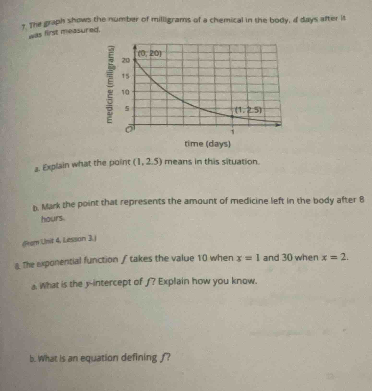 7. the graph shows the number of milligrams of a chemical in the body, …