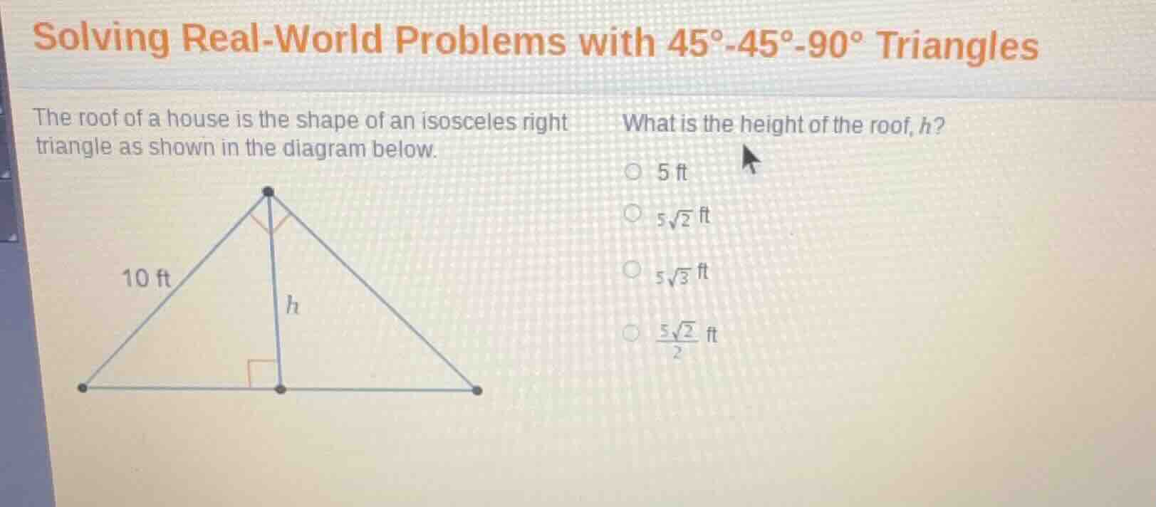 solving real - world problems with 45° - 45° - 90° triangles the roof o…
