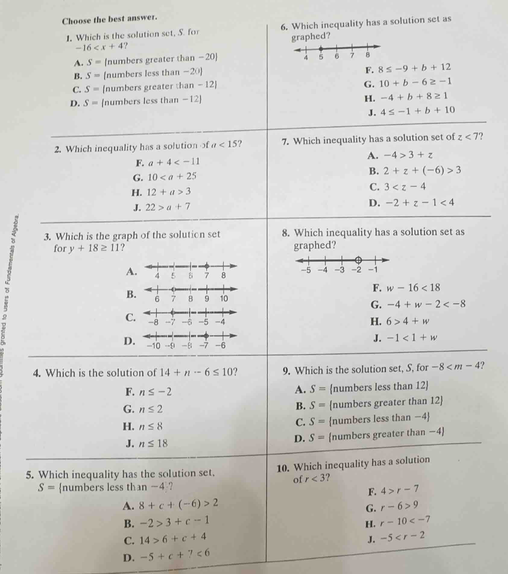 choose the best answer. 1. which is the solution set, s, for $ -16 < x …