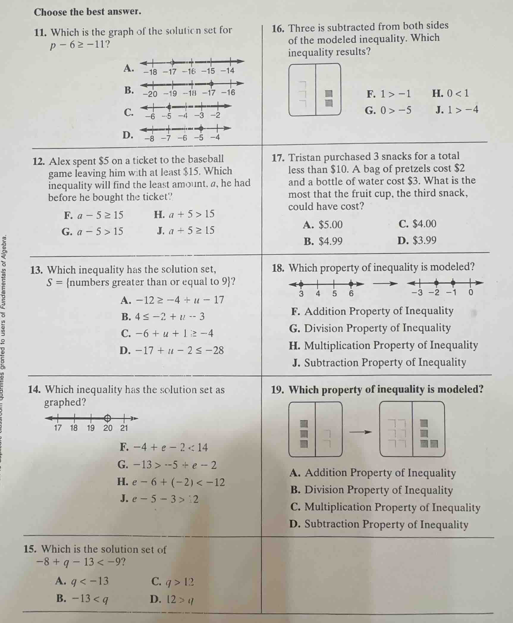choose the best answer. 11. which is the graph of the solution set for …