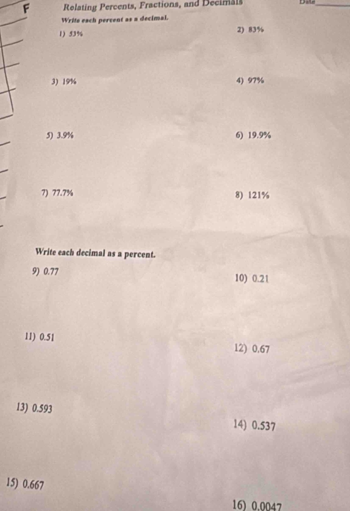 relating percents, fractions, and decimals write each percent as a deci…