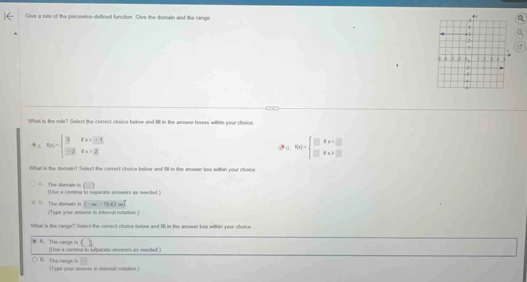give a rule of the piecewise - defined function. give the domain and th…