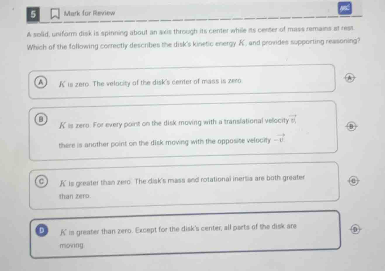 5 mark for review a solid, uniform disk is spinning about an axis throu…