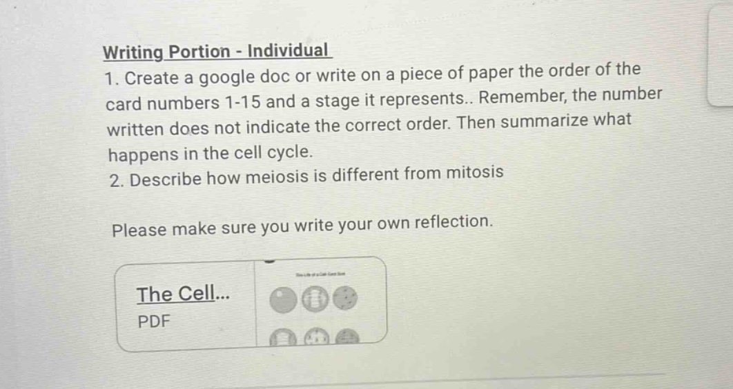 writing portion - individual 1. create a google doc or write on a piece…