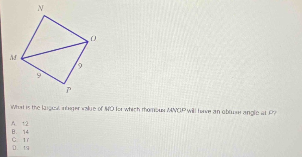 what is the largest integer value of mo for which rhombus mnop will hav…