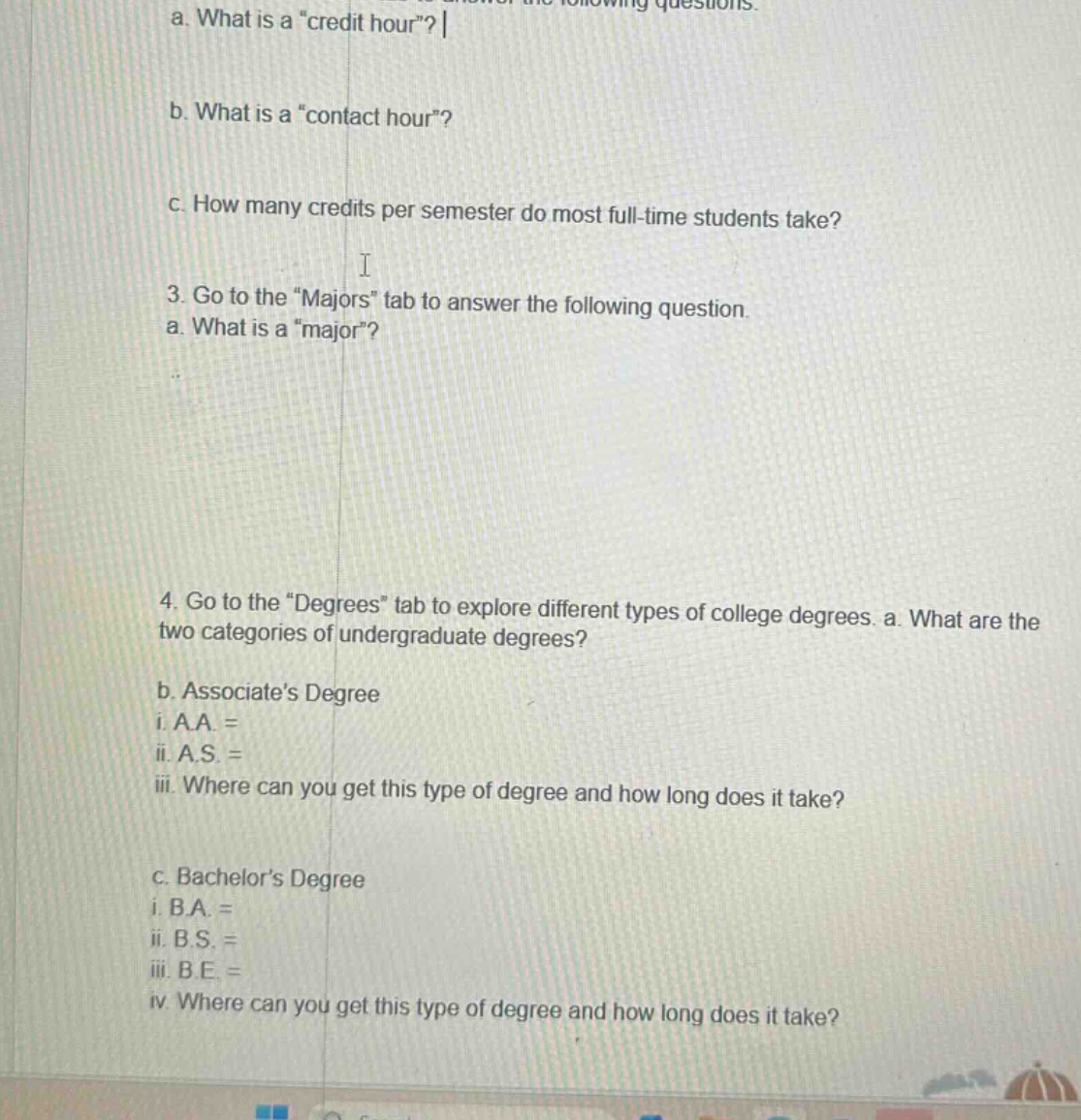 a. what is a \credit hour\? b. what is a \contact hour\? c. how many cr…
