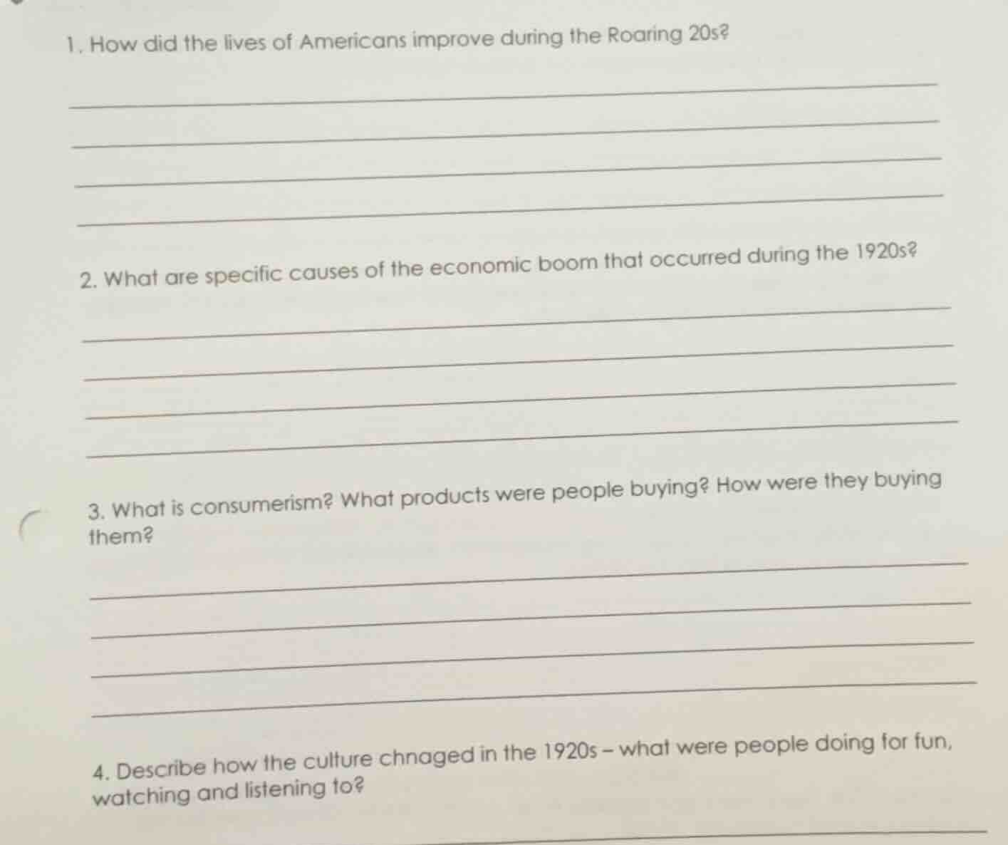 1. how did the lives of americans improve during the roaring 20s? 2. wh…