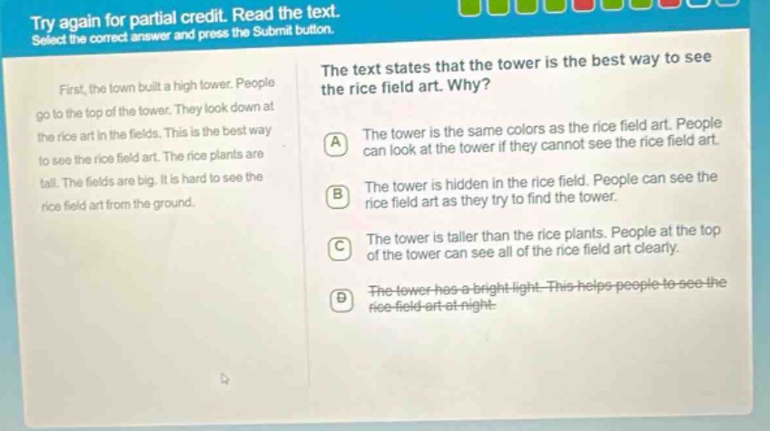 try again for partial credit. read the text. select the correct answer …