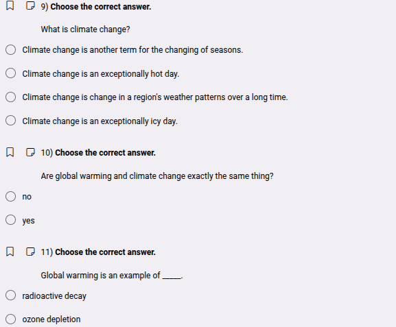 9) choose the correct answer. what is climate change? climate change is…