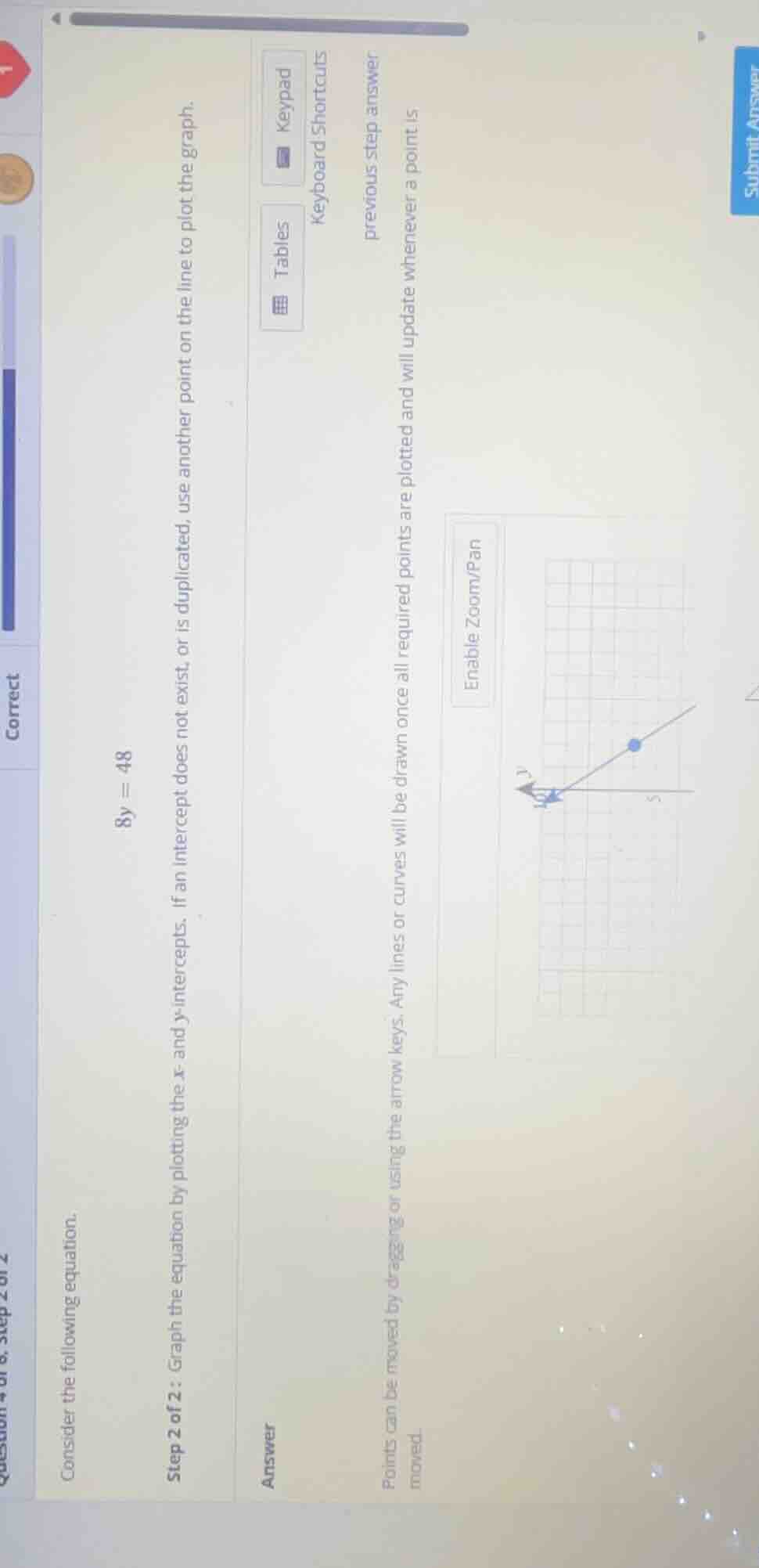 consider the following equation. 8y = 48 step 2 of 2: graph the equatio…