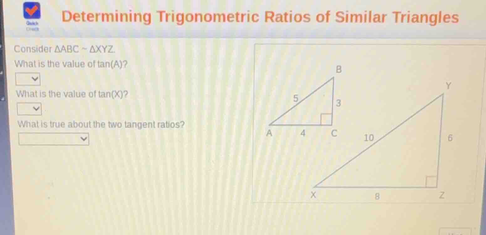 determining trigonometric ratios of similar triangles consider δabc ~ δ…
