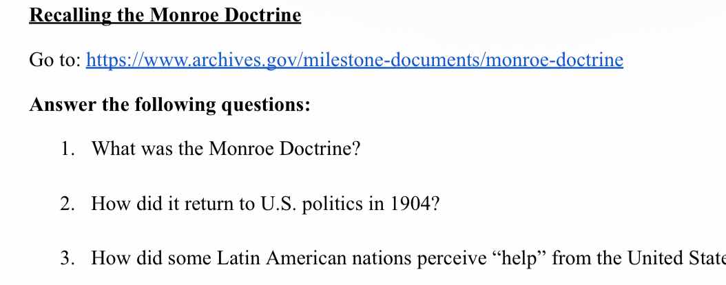 recalling the monroe doctrine go to: https://www.archives.gov/milestone…