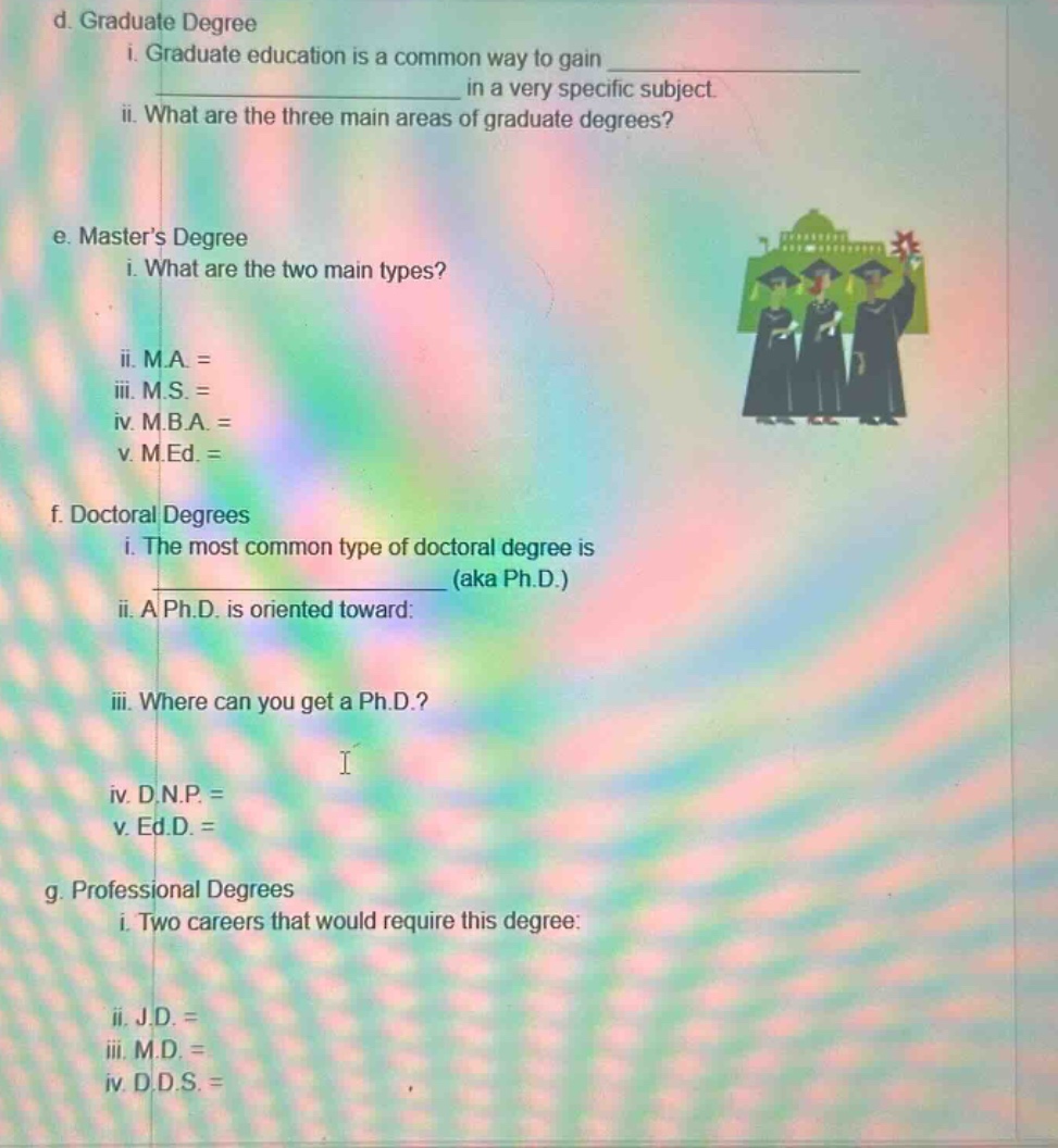 d. graduate degree i. graduate education is a common way to gain in a v…