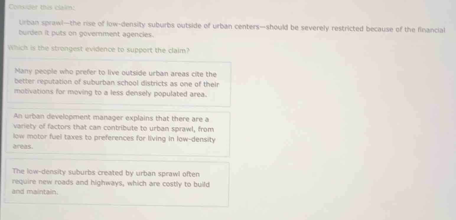 consider this claim: urban sprawl—the rise of low - density suburbs out…