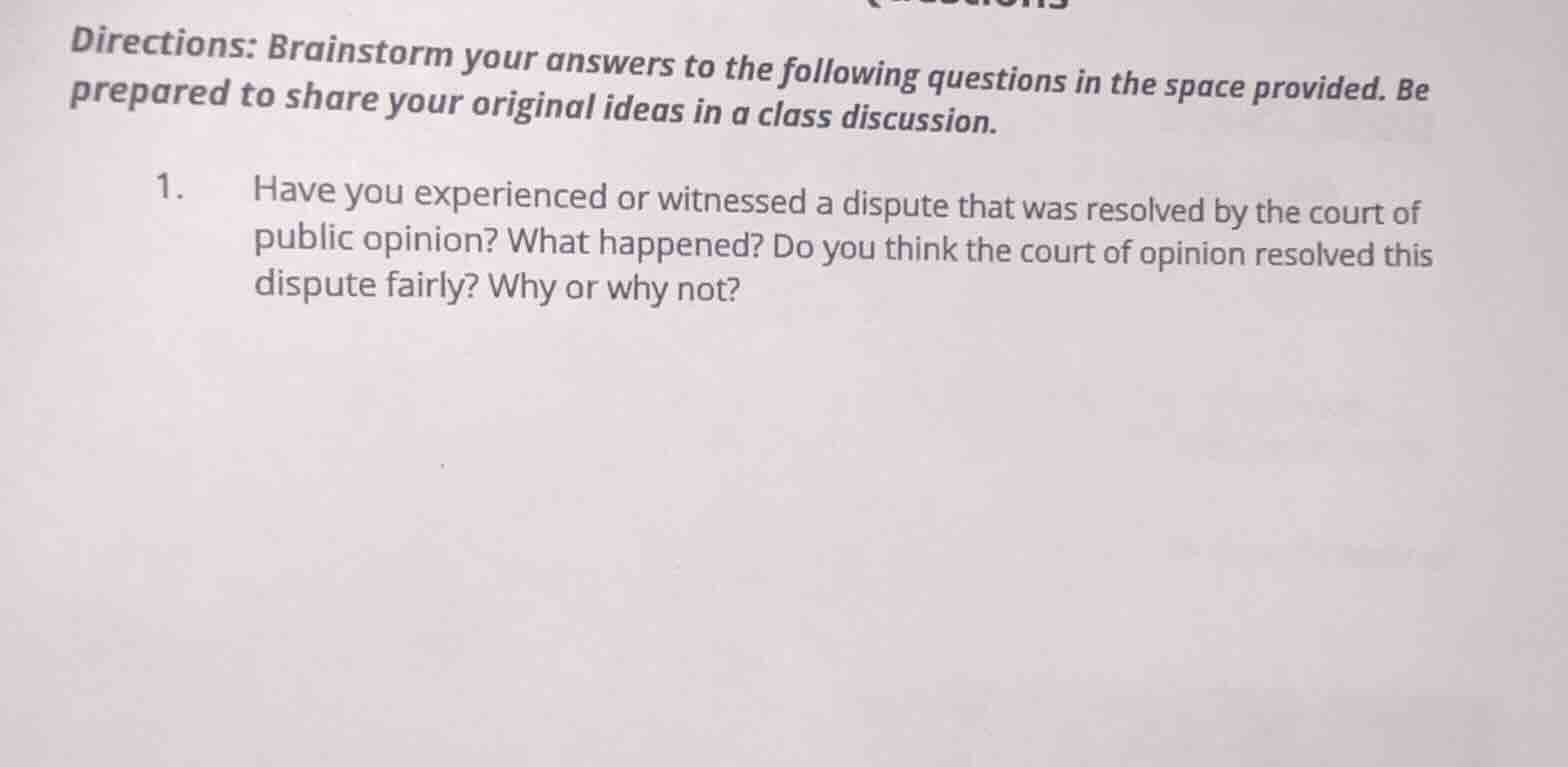 directions: brainstorm your answers to the following questions in the s…