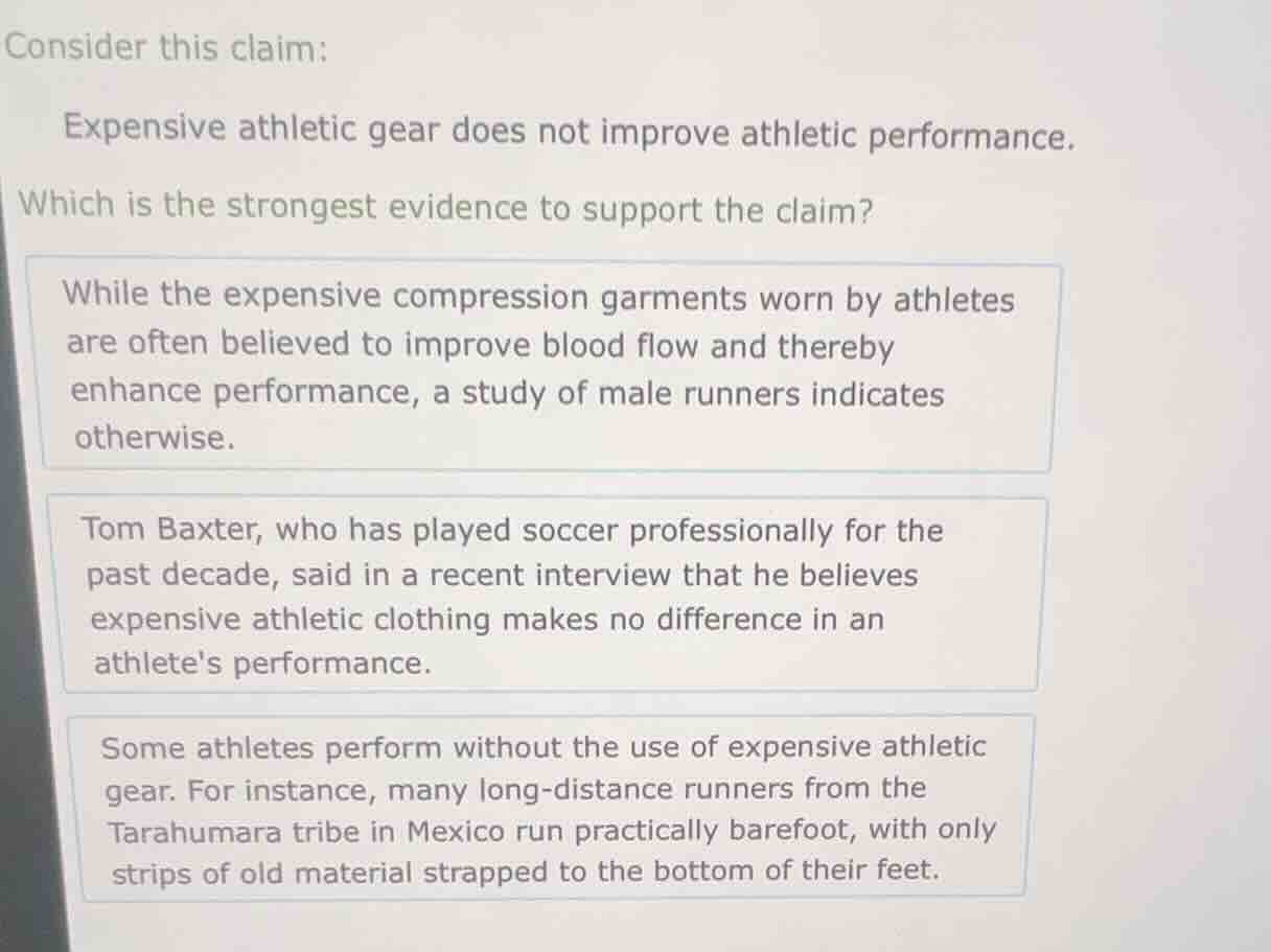 consider this claim: expensive athletic gear does not improve athletic …