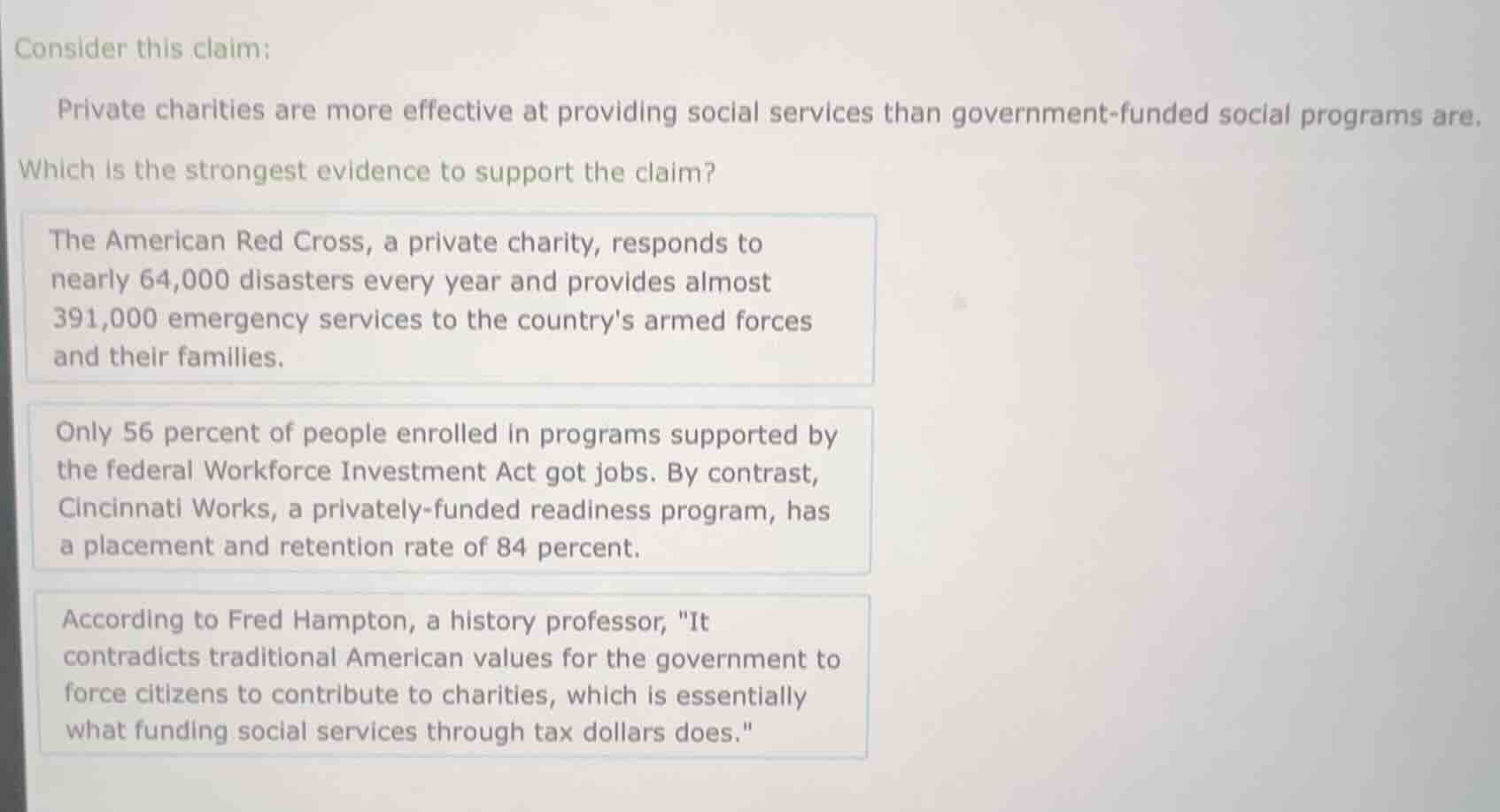 consider this claim: private charities are more effective at providing …