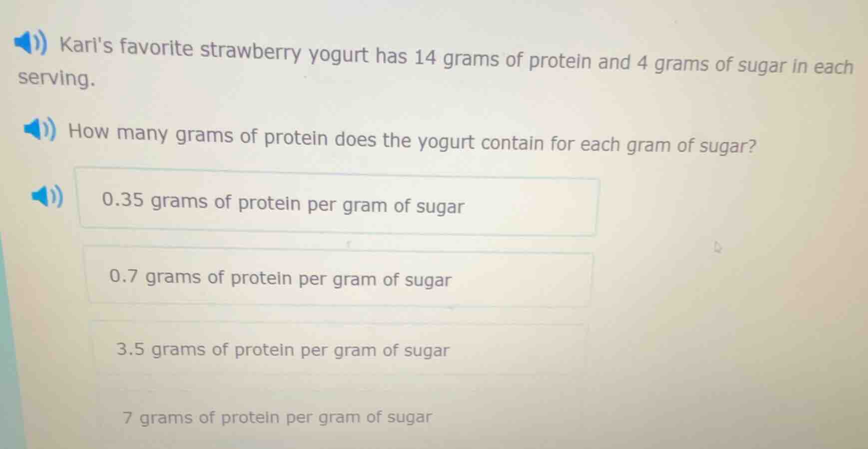 karis favorite strawberry yogurt has 14 grams of protein and 4 grams of…
