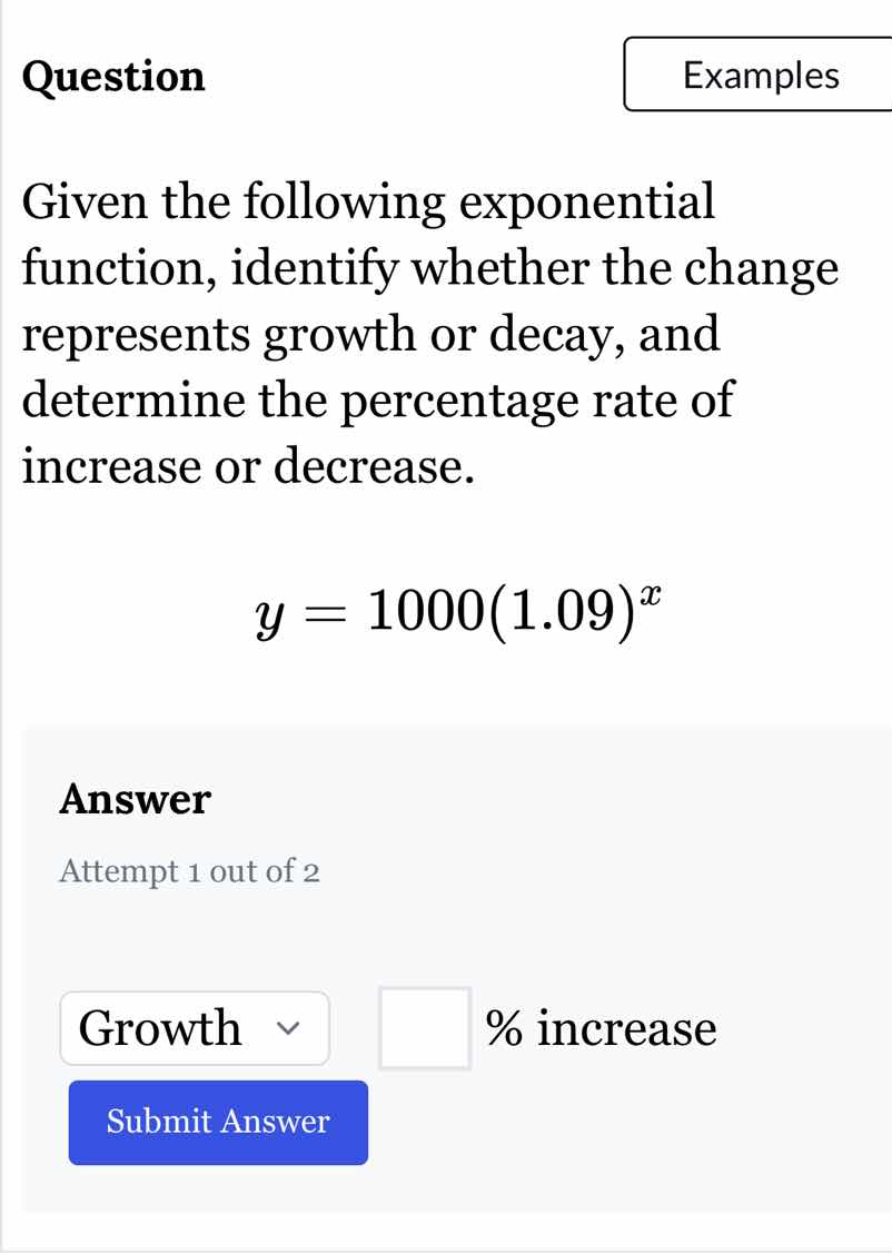 question given the following exponential function, identify whether the…