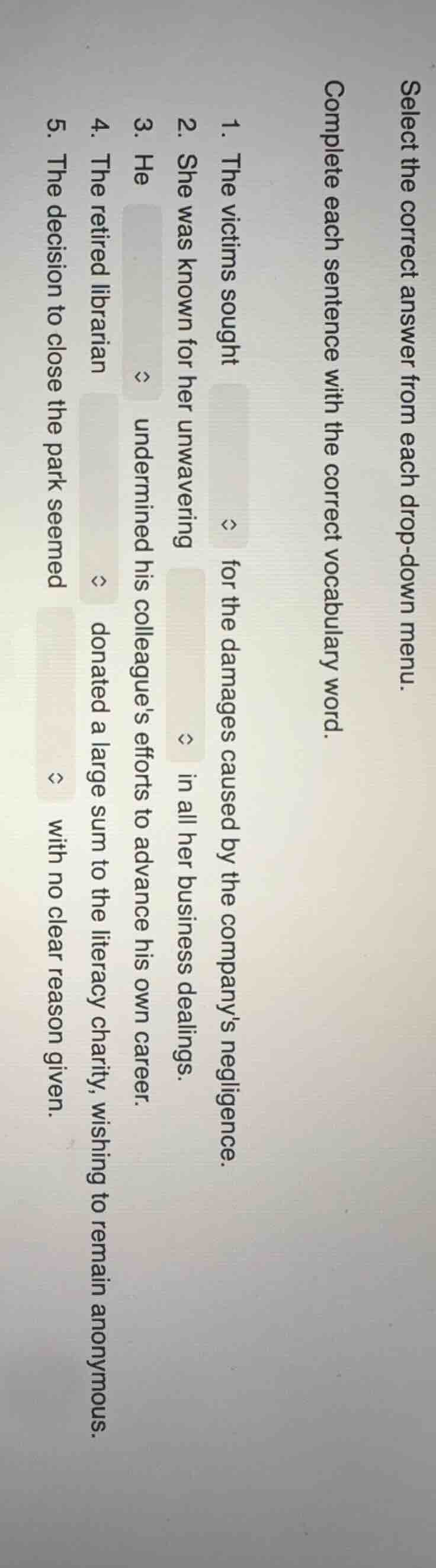 select the correct answer from each drop - down menu. complete each sen…