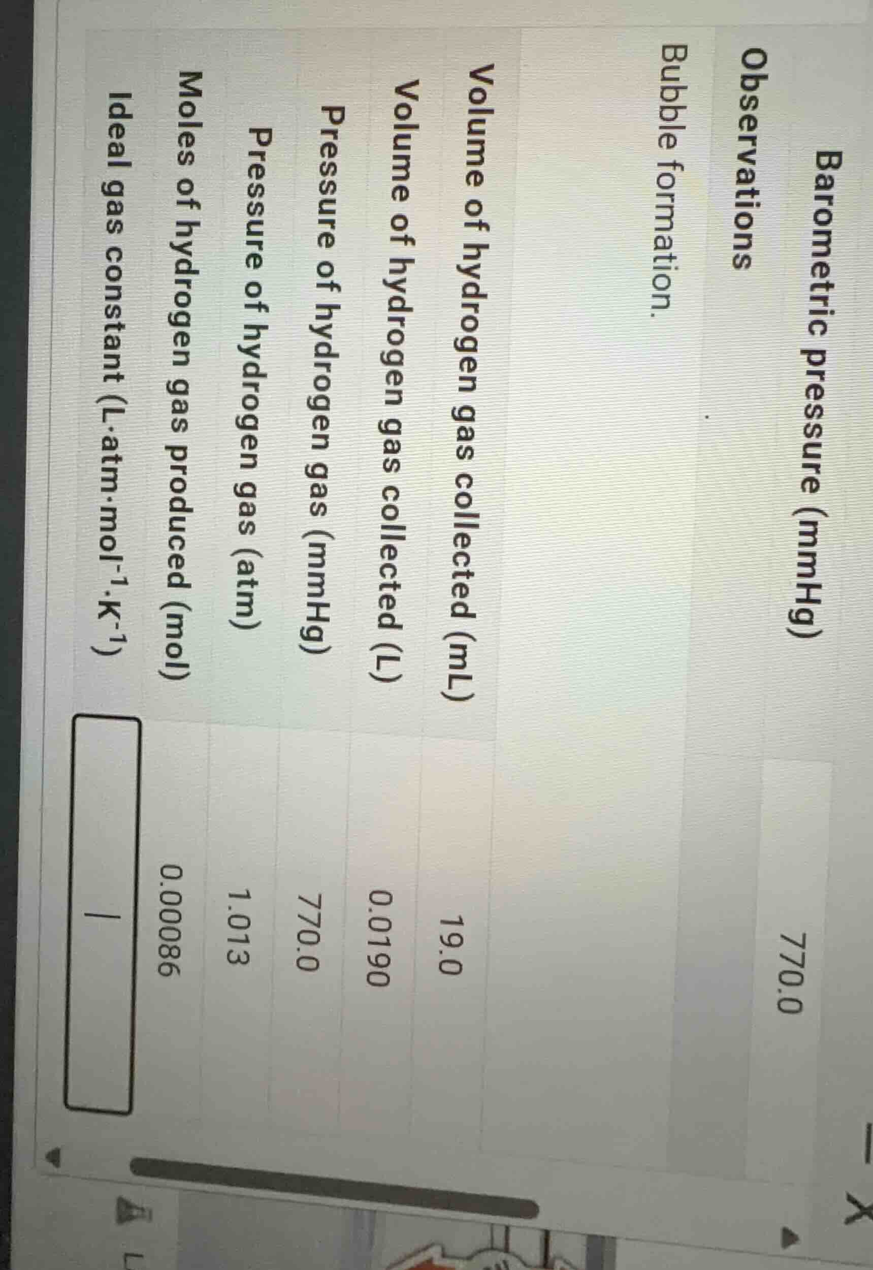 barometric pressure (mmhg) 770.0 observations bubble formation. volume …