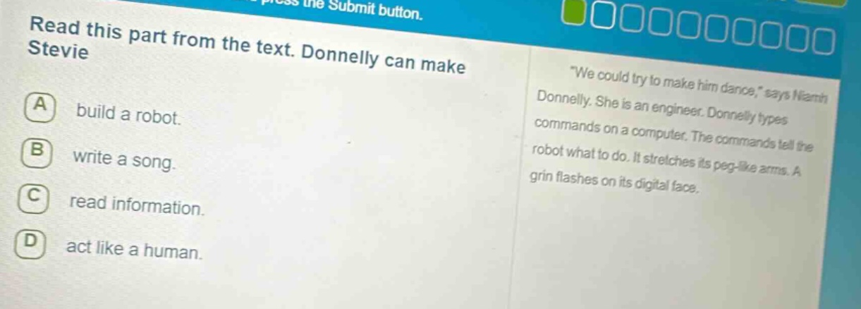 read this part from the text. donnelly can make stevie a build a robot.…