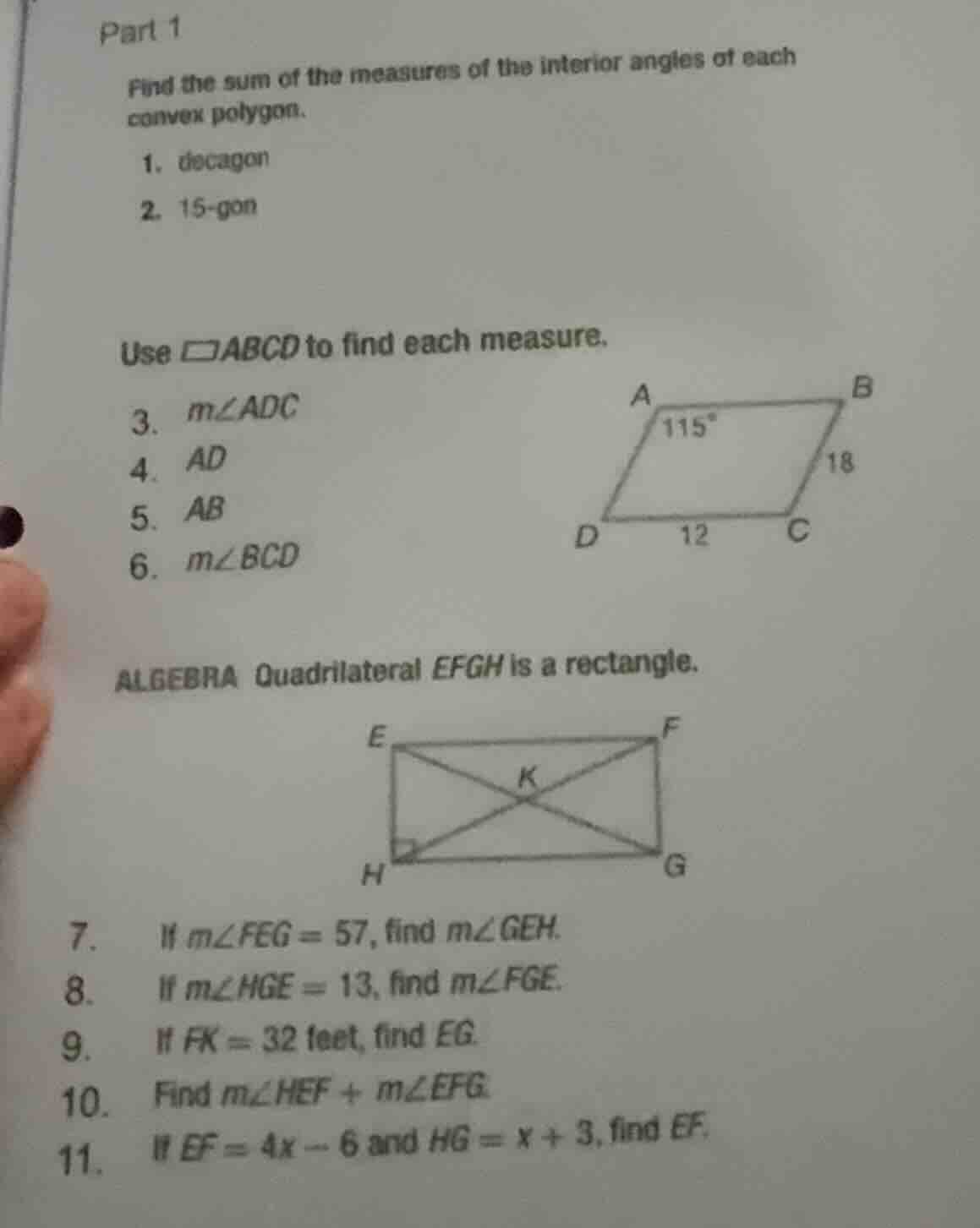 part 1 find the sum of the measures of the interior angles of each conv…