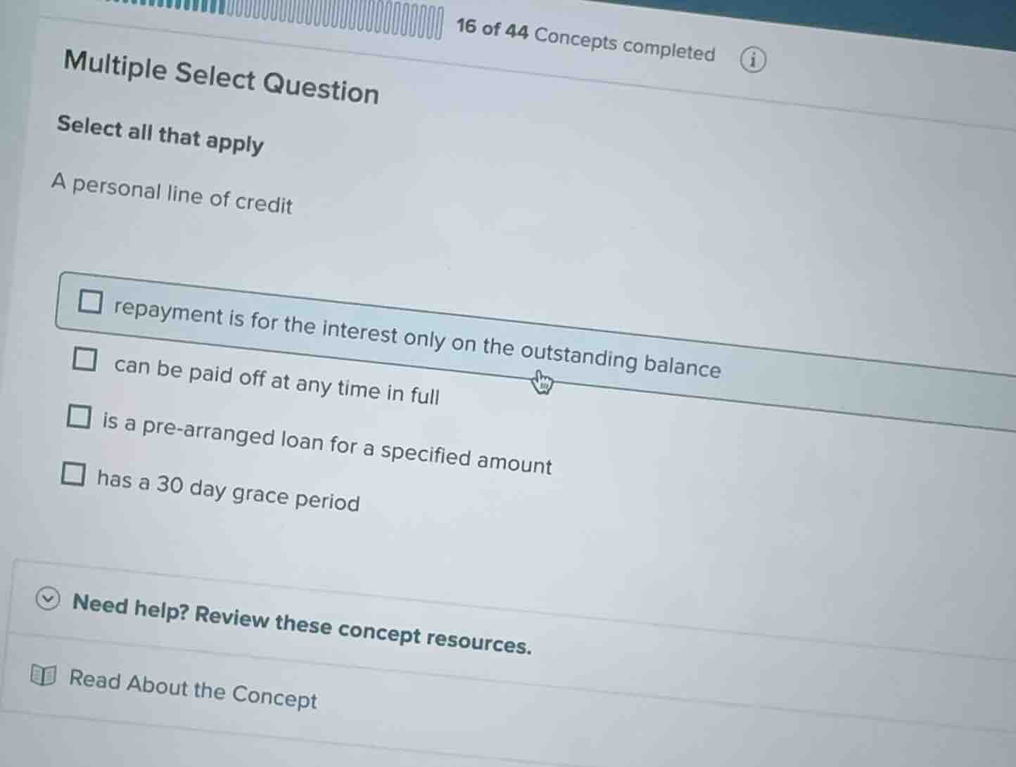 multiple select question select all that apply a personal line of credi…