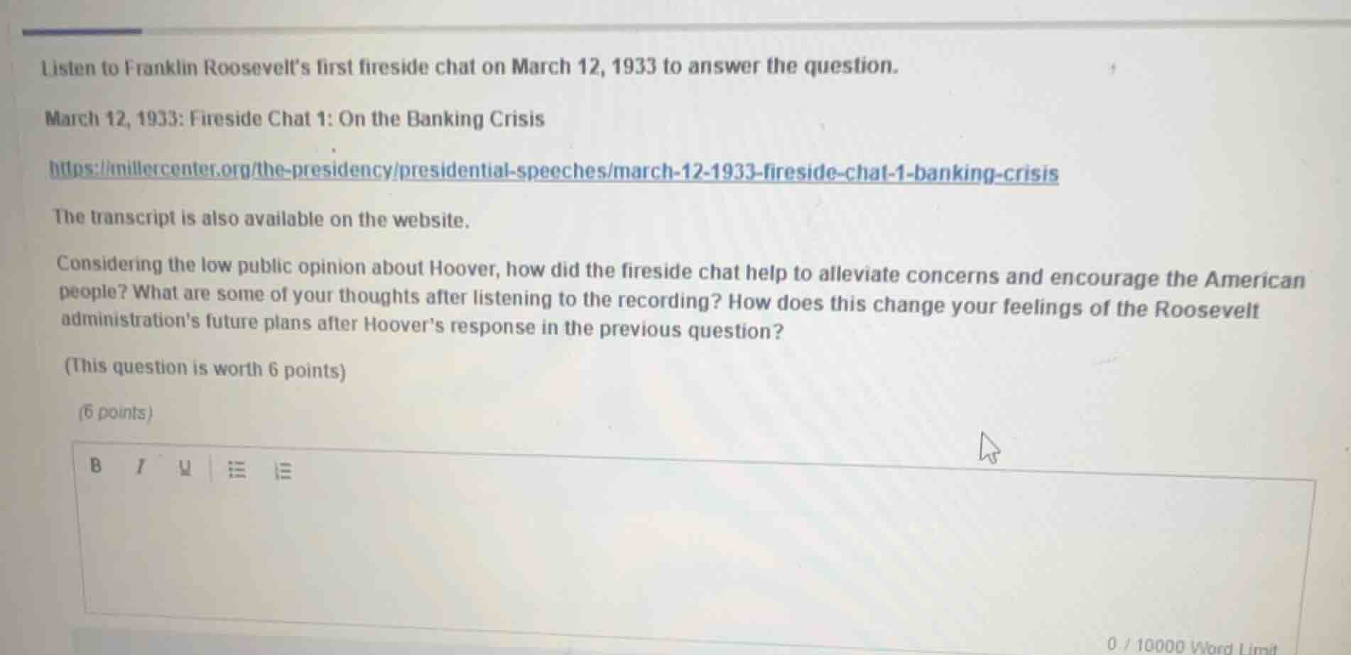 listen to franklin roosevelt’s first fireside chat on march 12, 1933 to…