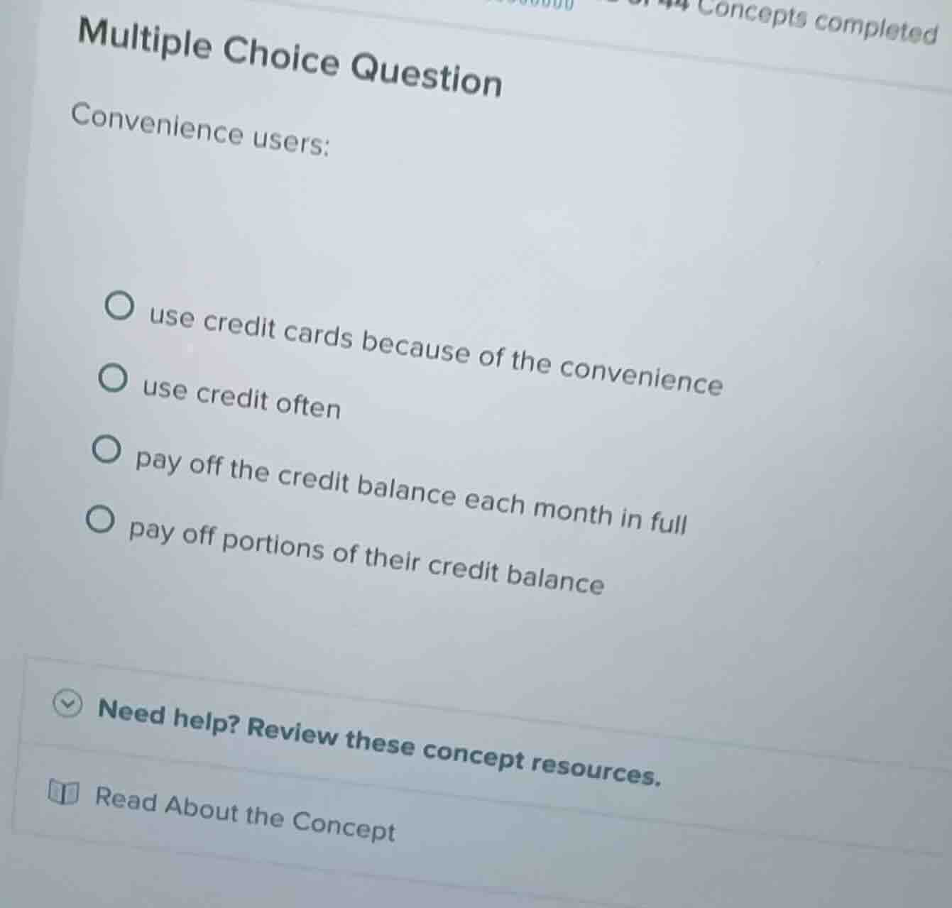 multiple choice question convenience users: - use credit cards because …