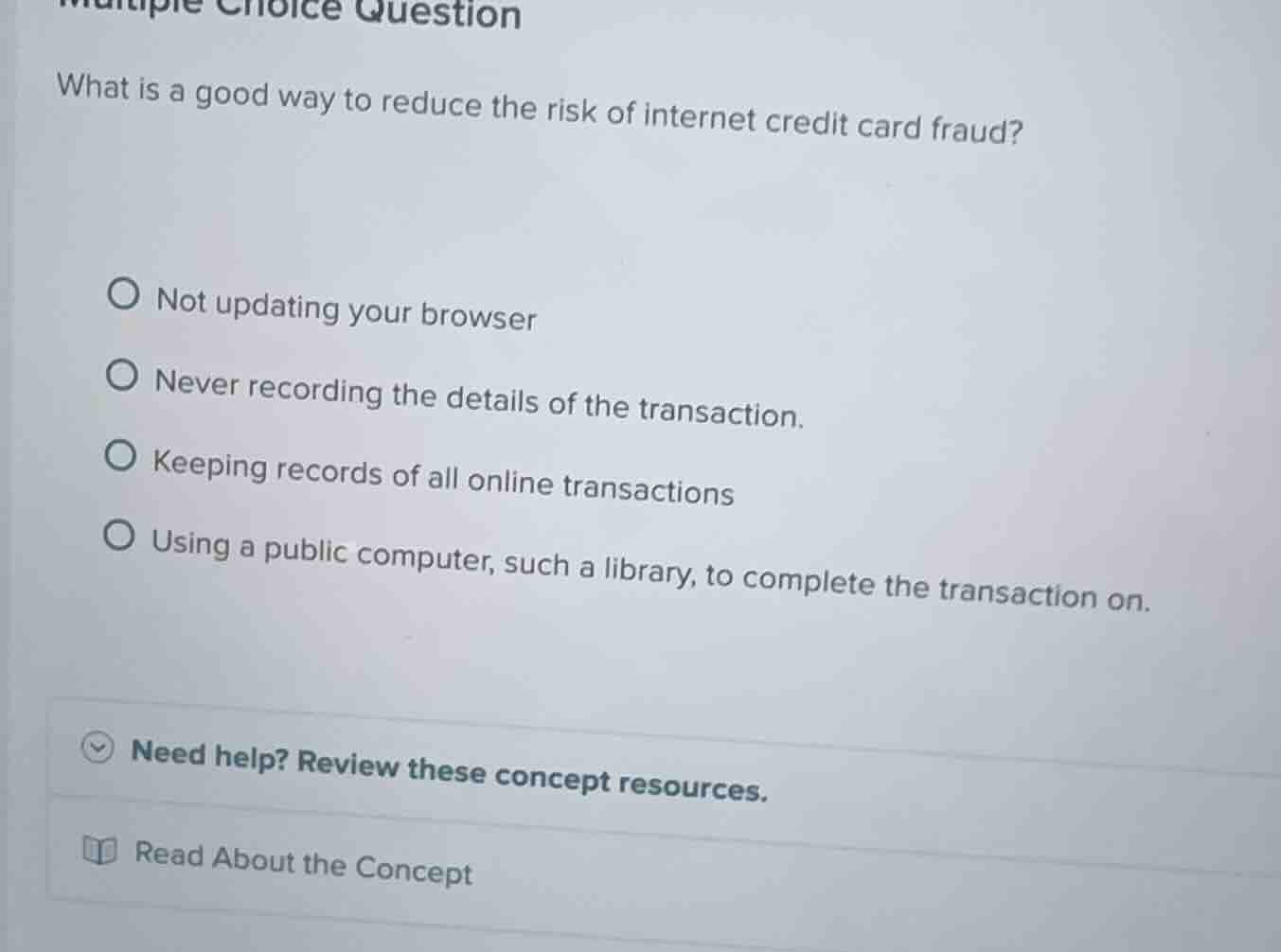 multiple choice question what is a good way to reduce the risk of inter…