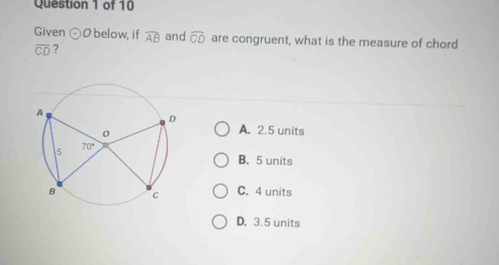 question 1 of 10 given \\(\\odot o\\) below, if \\(\\overarc{ab}\\) and…