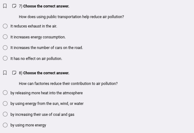 7) choose the correct answer. how does using public transportation help…