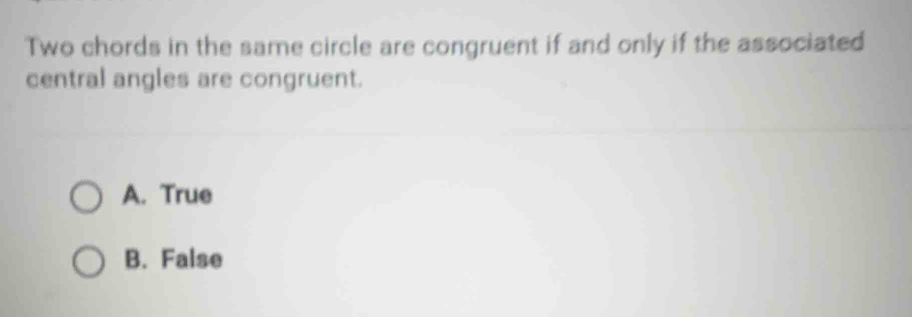 two chords in the same circle are congruent if and only if the associat…