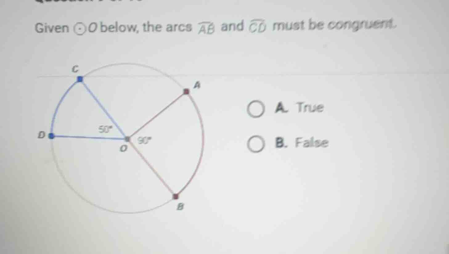 given ⊙o below, the arcs \\(\\overarc{ab}\\) and \\(\\overarc{cd}\\) mu…