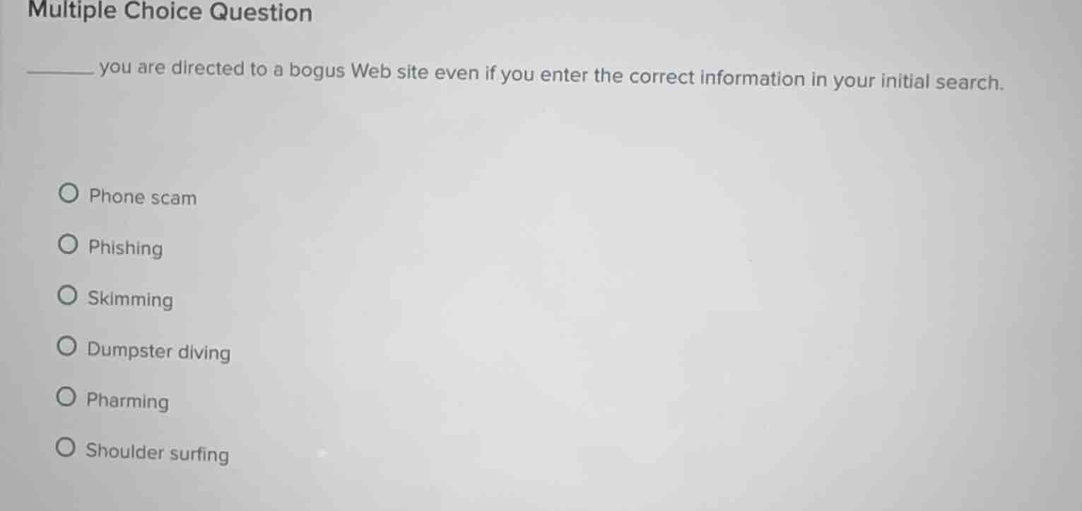 multiple choice question ______ you are directed to a bogus web site ev…