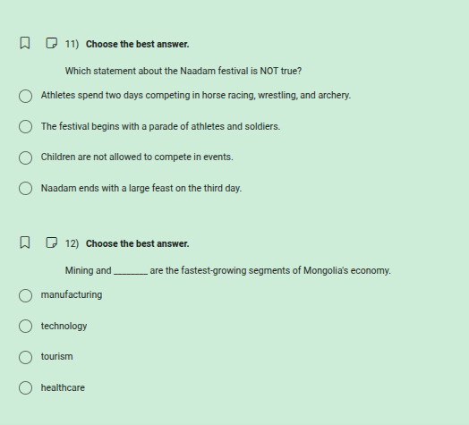 11) choose the best answer. which statement about the naadam festival i…