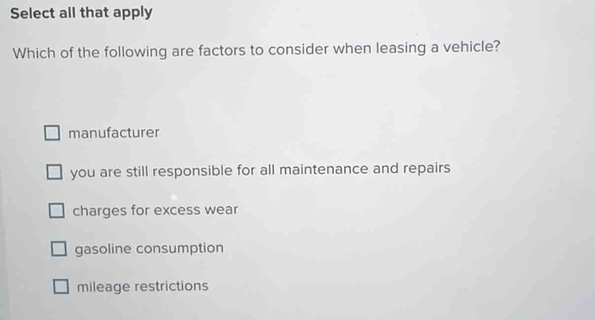 select all that apply which of the following are factors to consider wh…